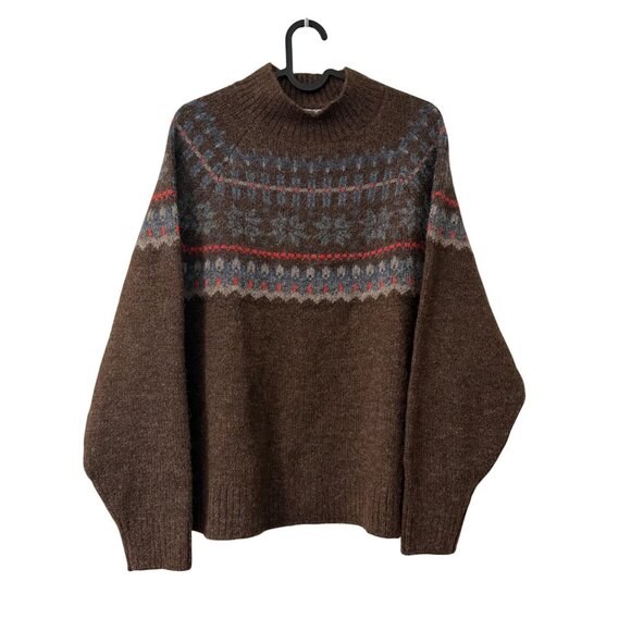 Old Navy Brown Fair Isle Wool Blend Mock Neck Sweater Womens XLarge NEW - Picture 1 of 6
